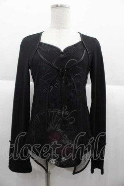 画像1: Ozz oneste / チャイナデザインメッシュ重ねカットソー  黒 I-25-10-04-056-OO-TO-HR-ZI