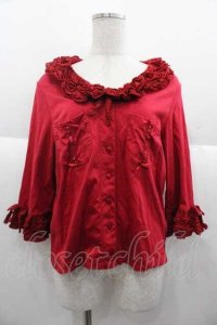 PINK HOUSE / ローンフリル使いスムースカーディガン  赤 I-25-10-04-060-LO-TO-SA-ZI