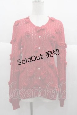 画像1: PINK HOUSE / カメリアモチーフニットカーディガン  赤 I-25-10-04-063-LO-TO-SA-ZI