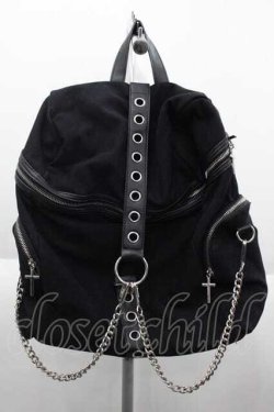 画像1: KILL STAR / Double Crossed Gothic Punk Chains Buckle Crosses Backpack  ブラック I-25-10-04-022-SL-BG-SA-ZI