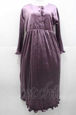画像1: merlot plus / ベルベット長袖ワンピース  ラベンダー I-25-10-10-070-LO-OP-SA-ZI