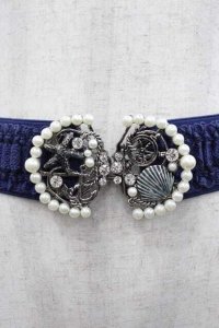 axes femme / マリンパールモチーフゴムベルト  ネイビーＸ白 I-25-10-10-122-AX-ZA-SA-ZI