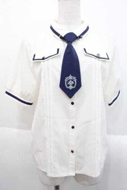 画像1: axes femme / ミリタリー風タイ付ブラウス  アイボリーＸネイビー I-25-10-10-002-AX-BL-SA-ZI