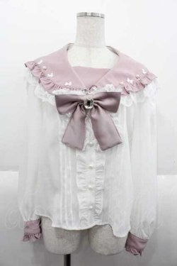 画像1: Ank Rouge / リボンセーラー半袖ブラウス  ピンクＸ白 I-25-10-10-014-CA-BL-SA-ZI