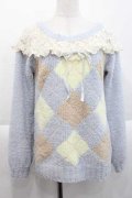 LIZ LISA / レース&アーガイルボアトップス  サックスＸブラウンＸイエロー I-25-10-10-021-LO-TO-SA-ZI