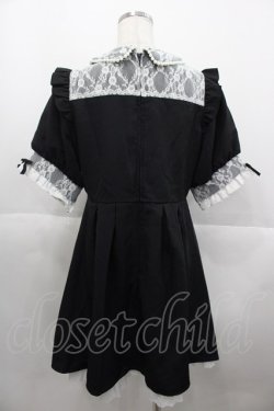 画像2: DearMyLove / レース重ねパールリボンお嬢様ワンピース LL 黒Ｘ白 I-25-10-15-063-EL-OP-SA-ZI