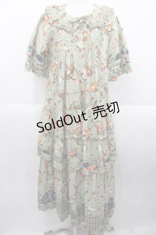 画像1: PINK HOUSE / 野ばらとチェリープリントパッチワークワンピース  ハッカ I-25-10-15-075-LO-OP-SA-ZI (1)