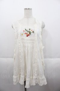 PINK HOUSE / 野ばらとチェリー刺繍タブリエ  白 I-25-10-15-078-LO-OP-SA-ZS