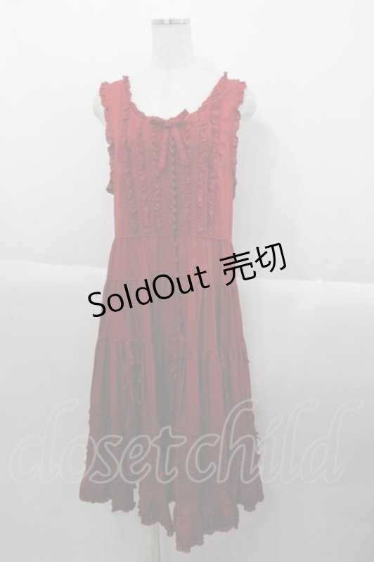 画像1: PINK HOUSE / 花びらフリル使いローンタブリエドレス  赤 I-25-10-15-079-LO-OP-SA-ZI (1)