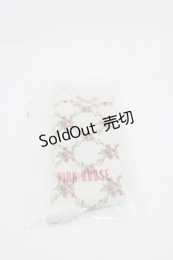 画像1: PINK HOUSE / 薔薇格子柄ソックス  白 I-25-10-15-115-LO-ZA-SA-ZI