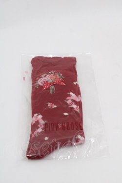 画像1: PINK HOUSE / リボンブーケ柄ソックス  赤 I-25-10-15-117-LO-ZA-SA-ZI