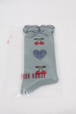 画像1: PINK HOUSE / チェリーモチーフソックス  ブルーグレー I-25-10-15-118-LO-ZA-SA-ZI (1)