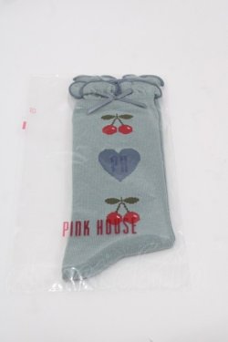 画像1: PINK HOUSE / チェリーモチーフソックス  ブルーグレー I-25-10-15-118-LO-ZA-SA-ZI