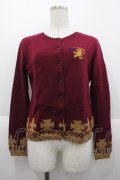 Jane Marple / 胸元刺繍ニットカーディガン  ボルドーＸブラウン I-25-10-15-018-JM-TO-SA-ZI