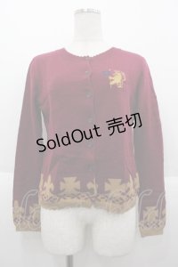 Jane Marple / 胸元刺繍ニットカーディガン  ボルドーＸブラウン I-25-10-15-018-JM-TO-SA-ZI