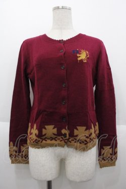 画像1: Jane Marple / 胸元刺繍ニットカーディガン  ボルドーＸブラウン I-25-10-15-018-JM-TO-SA-ZI