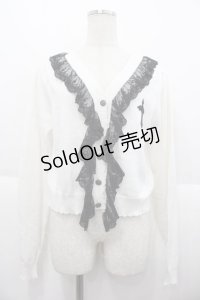 Moi-meme-Moitie / 十字架ワッペンレースカーディガン  シロ×クロ I-25-10-15-024-MO-TO-SA-ZI