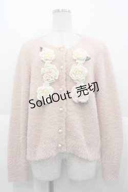 画像1: PINK HOUSE / ホワイトローズモチーフニットカーディガン  ピンク I-25-10-15-026-LO-TO-SA-ZI