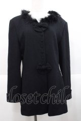 INGEBORG / 羽毛ファー襟ダブルリボンジャケット M 黒 I-25-10-18-046-LO-JA-SA-ZI