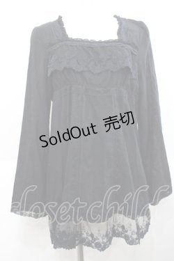 画像1: INGEBORG / スクエアレースカットソー  黒 I-25-10-18-017-LO-TO-SA-ZI