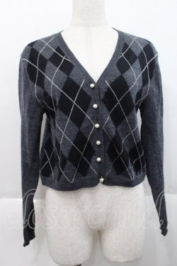 画像1: INGEBORG / アーガイルニットカーディガン  グレーＸ黒Ｘ白 I-25-10-18-018-LO-TO-SA-ZI