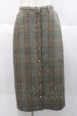 KANEKO ISAO / チェック前開きペンシルスカート  ブルーグレー I-25-10-18-084-EL-SK-SA-ZI