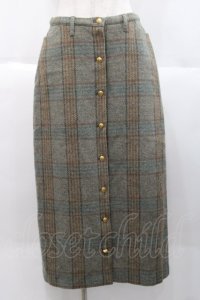 KANEKO ISAO / チェック前開きペンシルスカート  ブルーグレー I-25-10-18-084-EL-SK-SA-ZI