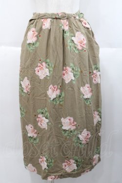 画像1: INGEBORG / 朝露薔薇柄スカート  オリーブ I-25-10-18-087-LO-SK-SA-ZI