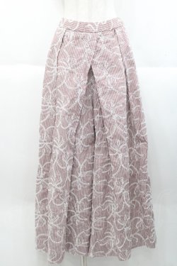 画像1: PINK HOUSE / ストライプアイレットリボン刺繍ワイドパンツ 3サイズ(9号) バーガンディ I-25-10-18-088-LO-PA-SA-ZI