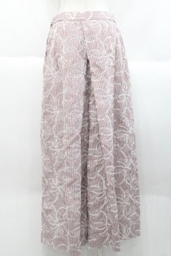 画像2: PINK HOUSE / ストライプアイレットリボン刺繍ワイドパンツ 3サイズ(9号) バーガンディ I-25-10-18-088-LO-PA-SA-ZI
