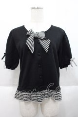 PINK HOUSE / ストライプリボン付きカーディガン  黒 I-25-10-18-024-LO-TO-SA-ZI