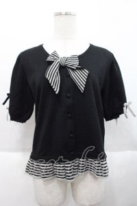 PINK HOUSE / ストライプリボン付きカーディガン  黒 I-25-10-18-024-LO-TO-SA-ZI