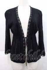 PINK HOUSE / 胸元切替五分袖カーディガン L ブラック I-25-10-18-028-LO-TO-SA-ZI