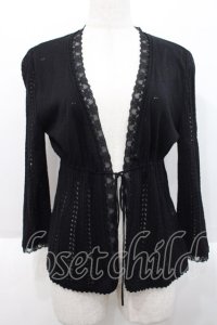 PINK HOUSE / 胸元切替五分袖カーディガン L ブラック I-25-10-18-028-LO-TO-SA-ZI