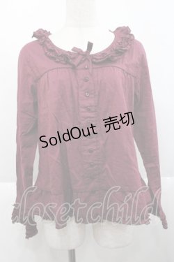 画像1: PINK HOUSE / ミニリボン&フリルブラウス  ワイン I-25-10-18-032-LO-BL-SA-ZI