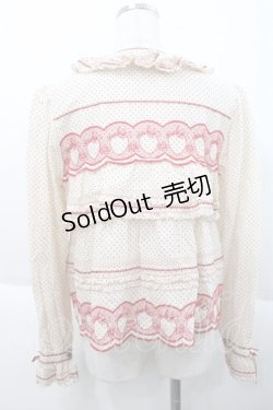 画像2: PINK HOUSE / いちごステッチレース使い水玉プリントブラウス  アイボリーＸ赤 I-25-10-18-036-LO-BL-SA-ZI