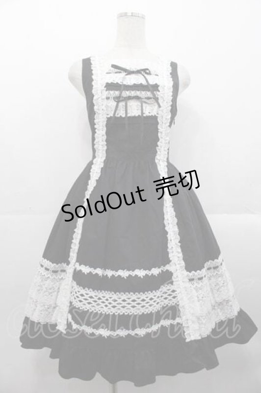 画像1: BABY,THE STARS SHINE BRIGHT / レースフリルジャンパースカート  黒Ｘ白 I-25-10-21-043-BA-OP-SA-ZI (1)