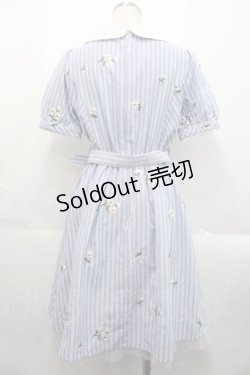 画像2: Secret Honey / フラワー刺繍ストライプ半袖ワンピース  青Ｘ白 I-25-10-21-050-CA-OP-SA-ZI