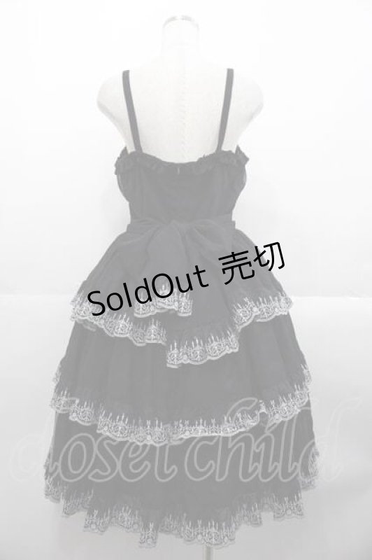 画像2: Moi-meme-Moitie / シャンデリアレース3段ティアードジャンパースカート  黒Ｘ白 I-25-10-21-057-MO-OP-SA-ZI (2)