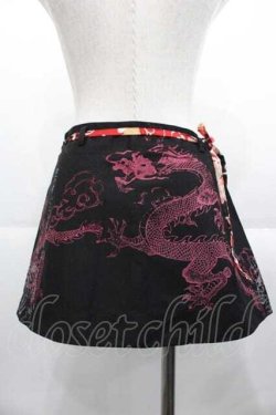 画像2: gouk / 龍プリントプリーツ巻きスカート  黒Ｘ赤 I-25-10-21-074-GO-SK-SA-ZI