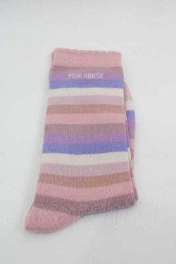 画像1: PINK HOUSE / ロゴ入りミックスボーダーソックス  ピンクＸラベンダー I-25-10-21-116-LO-ZA-SA-ZI