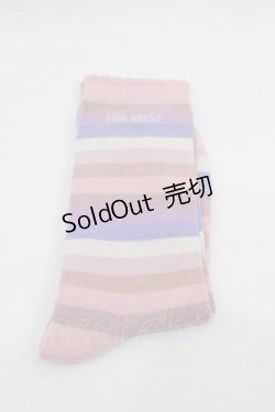 画像1: PINK HOUSE / ロゴ入りミックスボーダーソックス  ピンクＸラベンダー I-25-10-21-116-LO-ZA-SA-ZI