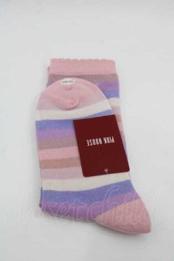 画像2: PINK HOUSE / ロゴ入りミックスボーダーソックス  ピンクＸラベンダー I-25-10-21-116-LO-ZA-SA-ZI