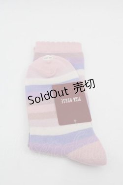 画像2: PINK HOUSE / ロゴ入りミックスボーダーソックス  ピンクＸラベンダー I-25-10-21-116-LO-ZA-SA-ZI