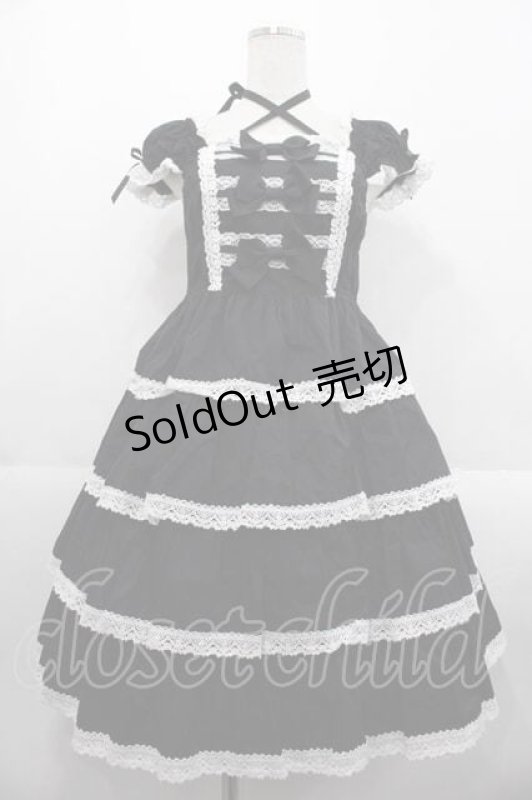 画像1: BABY,THE STARS SHINE BRIGHT / リボンミルキーシュガージャンパースカート  黒Ｘ白 I-25-10-21-036-BA-OP-SA-ZI (1)