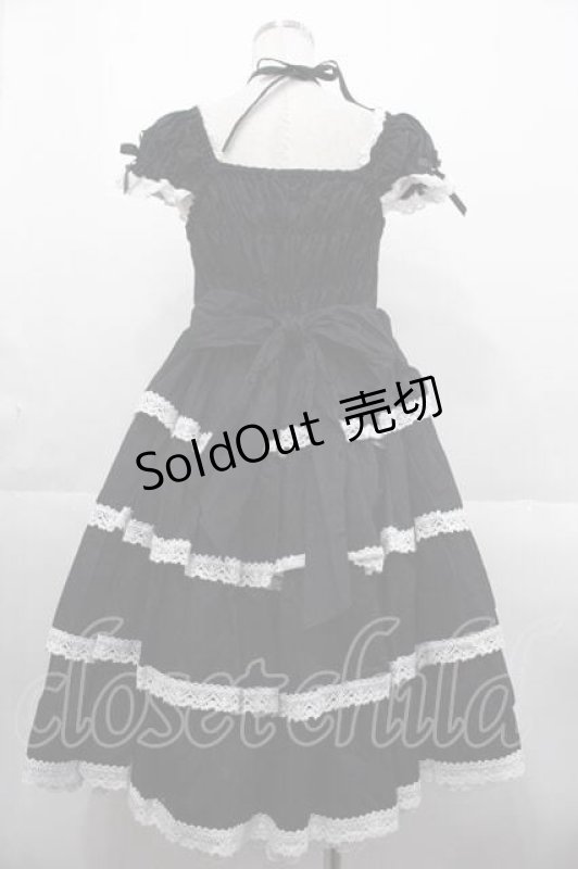 画像2: BABY,THE STARS SHINE BRIGHT / リボンミルキーシュガージャンパースカート  黒Ｘ白 I-25-10-21-036-BA-OP-SA-ZI (2)