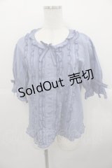 PINK HOUSE / ピコフリルピンタック半袖ブラウス  ブルー I-25-10-24-066-LO-BL-SA-ZI