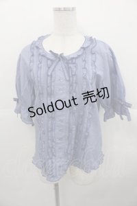 PINK HOUSE / ピコフリルピンタック半袖ブラウス  ブルー I-25-10-24-066-LO-BL-SA-ZI