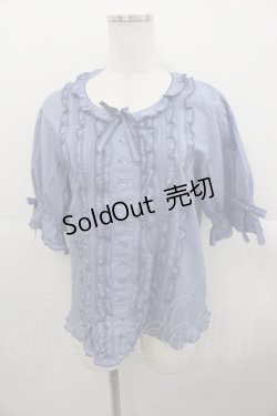 画像1: PINK HOUSE / ピコフリルピンタック半袖ブラウス  ブルー I-25-10-24-066-LO-BL-SA-ZI