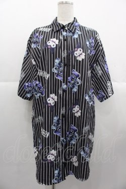 画像1: NOEMIE / クロミx病みくまストライプシャツ  黒X白X紫 I-25-10-24-069-LO-TS-SA-ZI